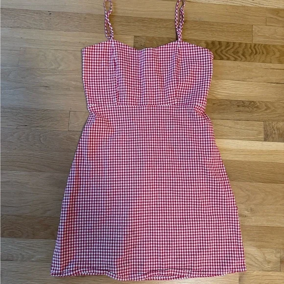 Brandy Melville Red and White Gingham Spaghetti strap mini Dress - Picture 6 of 7
